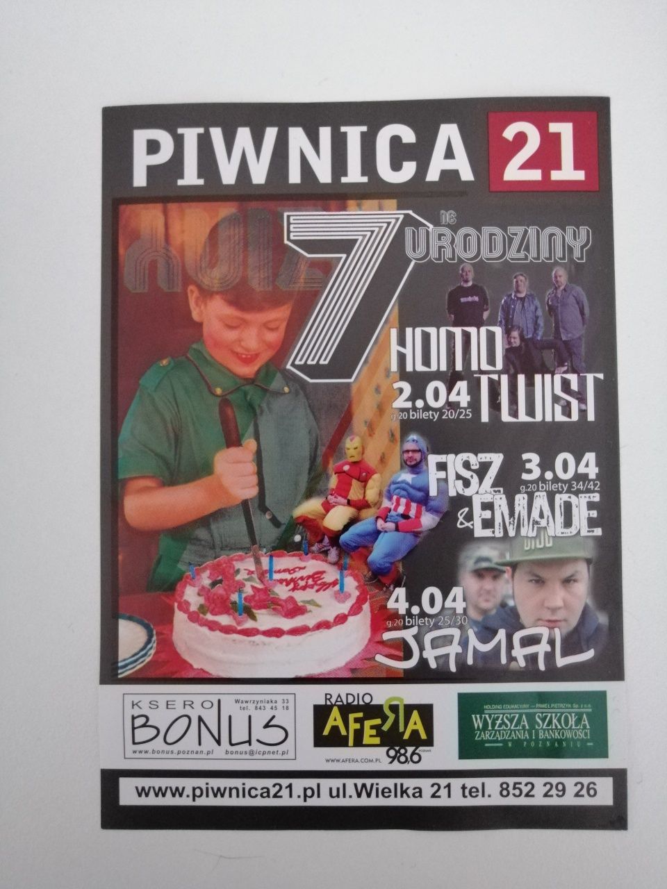 Ulotka/mini plakat 7 urodziny Piwnica 21, Fisz Emade, Jamal