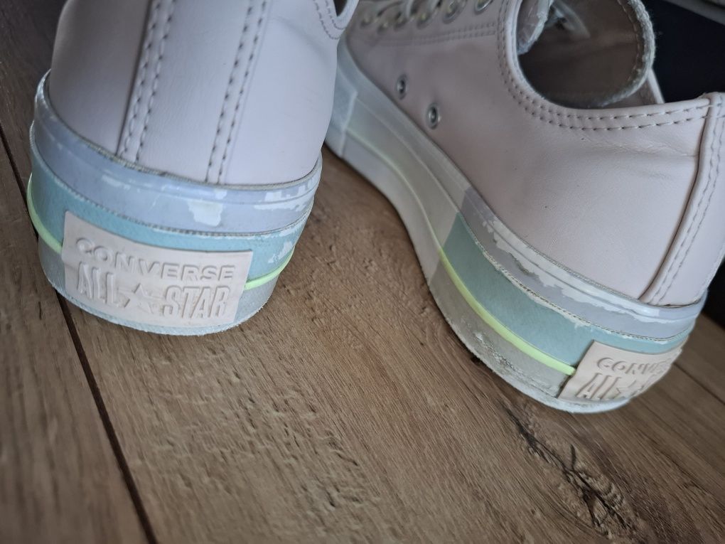 All Star 37,5 Converse lift rainbow skórzane różowe trampki