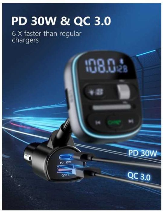 Transmiter samochodowy Bluetooth FM LENCENT T77 + szybka ładowarka