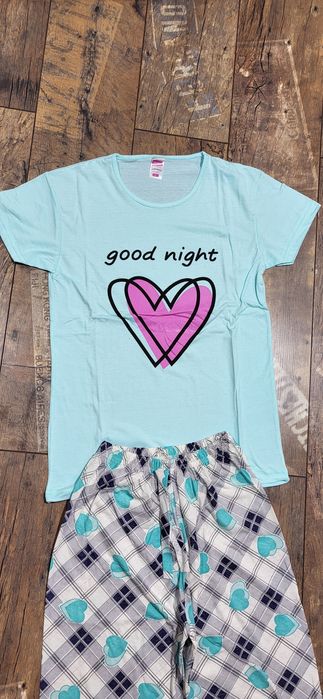 Śliczna piżama damska dziewczęca serce krata S