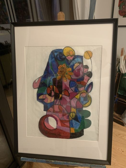 Amor - O chapeleiro - Pintura a pastel de óleo sobre tela