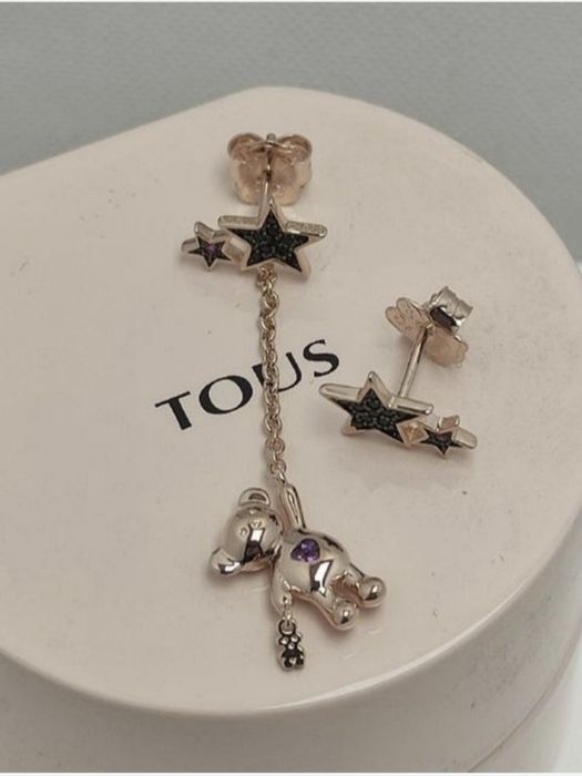 Kolczyki z misiem różowe srebro vermeil 925 z szafirami i rubinami