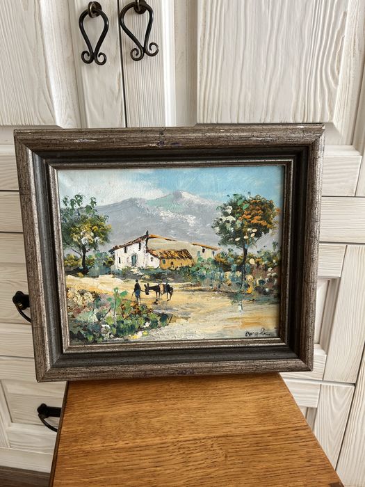 Obraz malarstwo pejzaż wiejski olej na płótnie