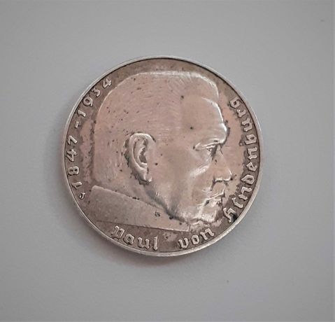 Moneta Srebrna 2 marki 1939 Hindenburg - J