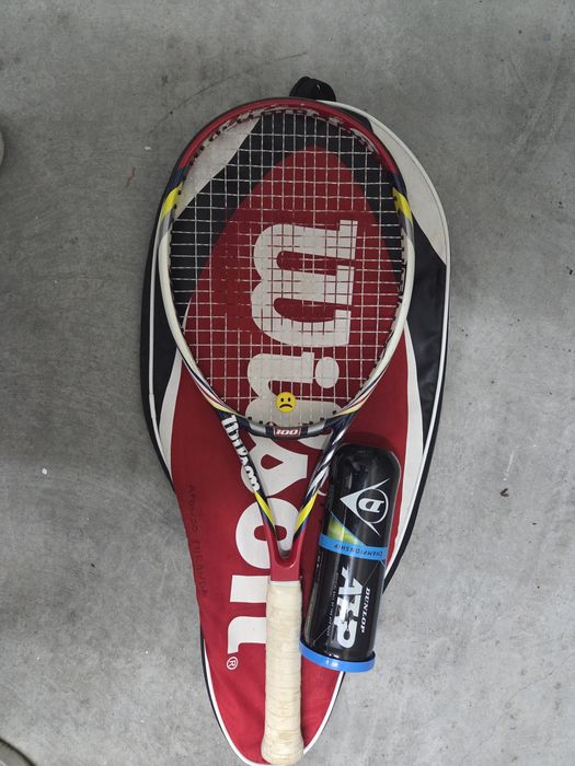 Raquete Wilson steam 100 usada + bolas de ténis Dunlop atp tour