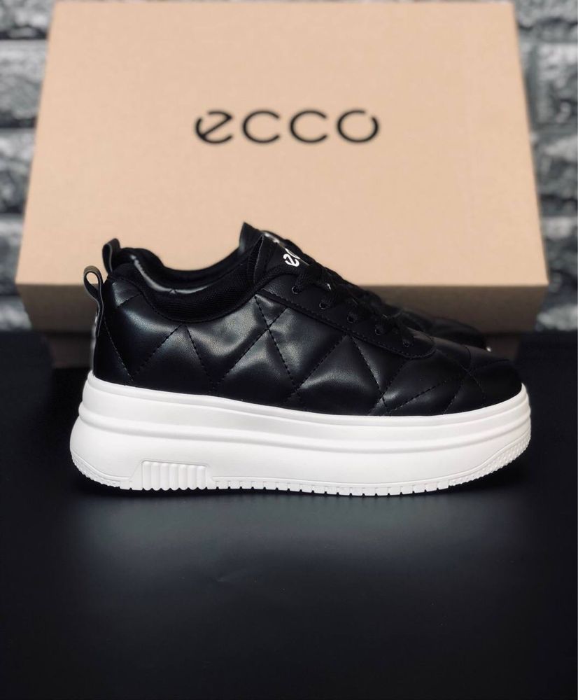 Кроссовки ecco кожаные кросовки екко черно белые на платформе 6 см