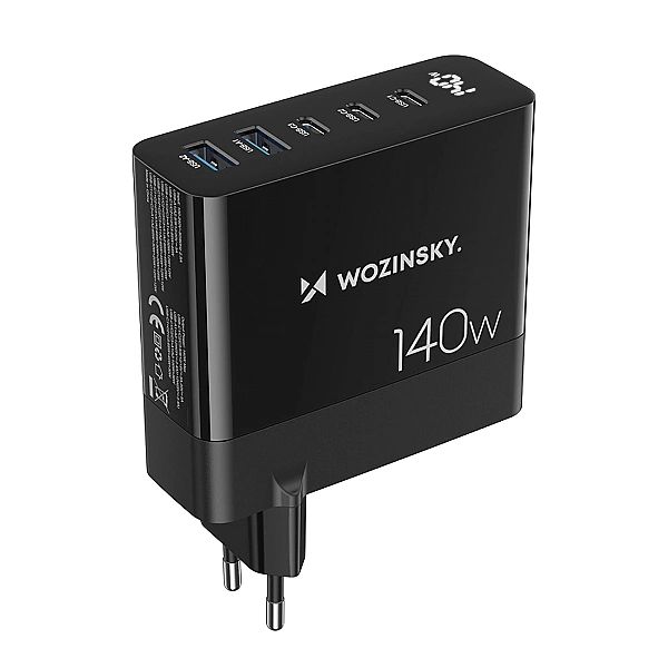 Ładowarka sieciowa GaN Wozinsky CGWCB 140W 3 x USB-C / 2 x USB-A - cza