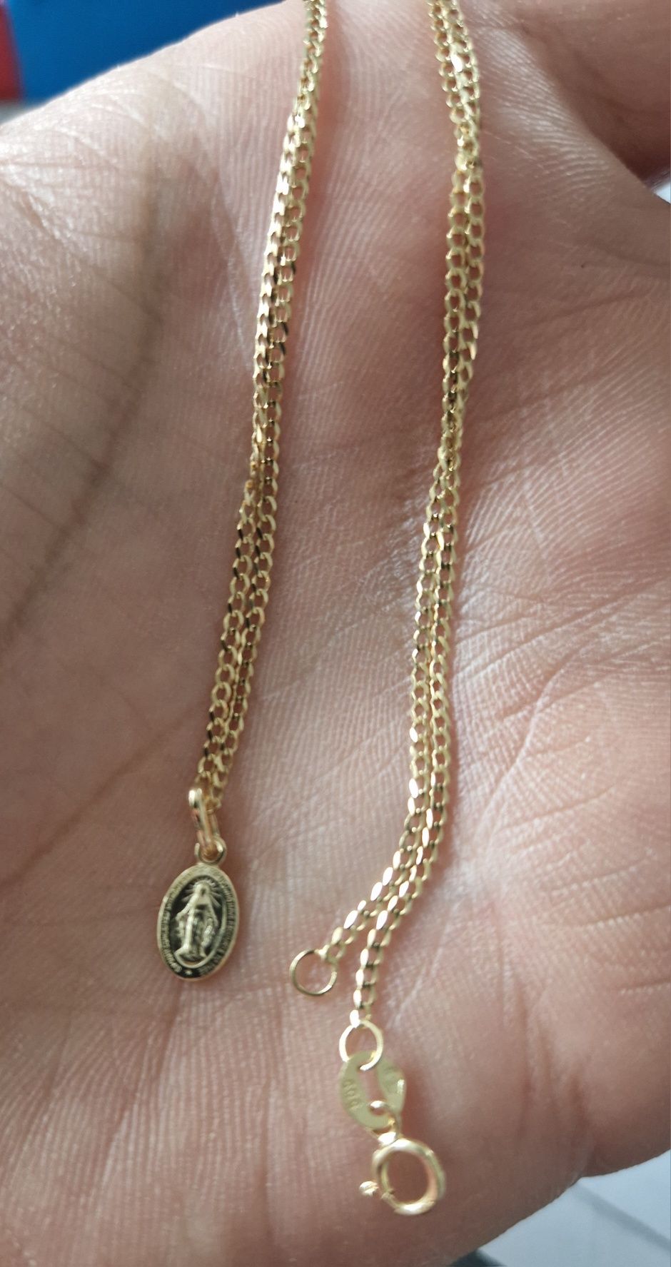 Komplet złoty łańcuszek z medalikiem NMP na komunie chrzciny 585 złoto