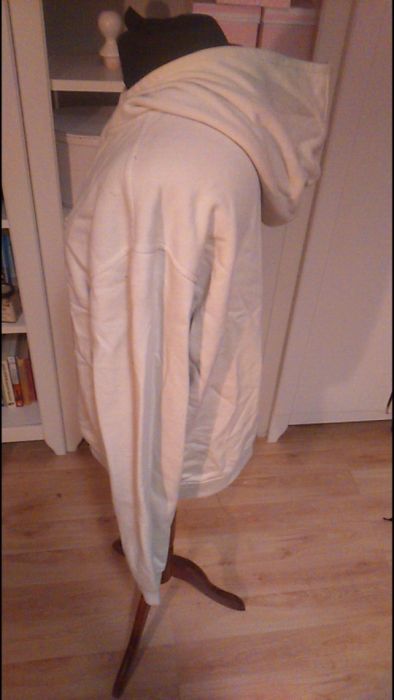 Ciepła sportowa beżowa bluza z kapturem z dzianiny handmade M L