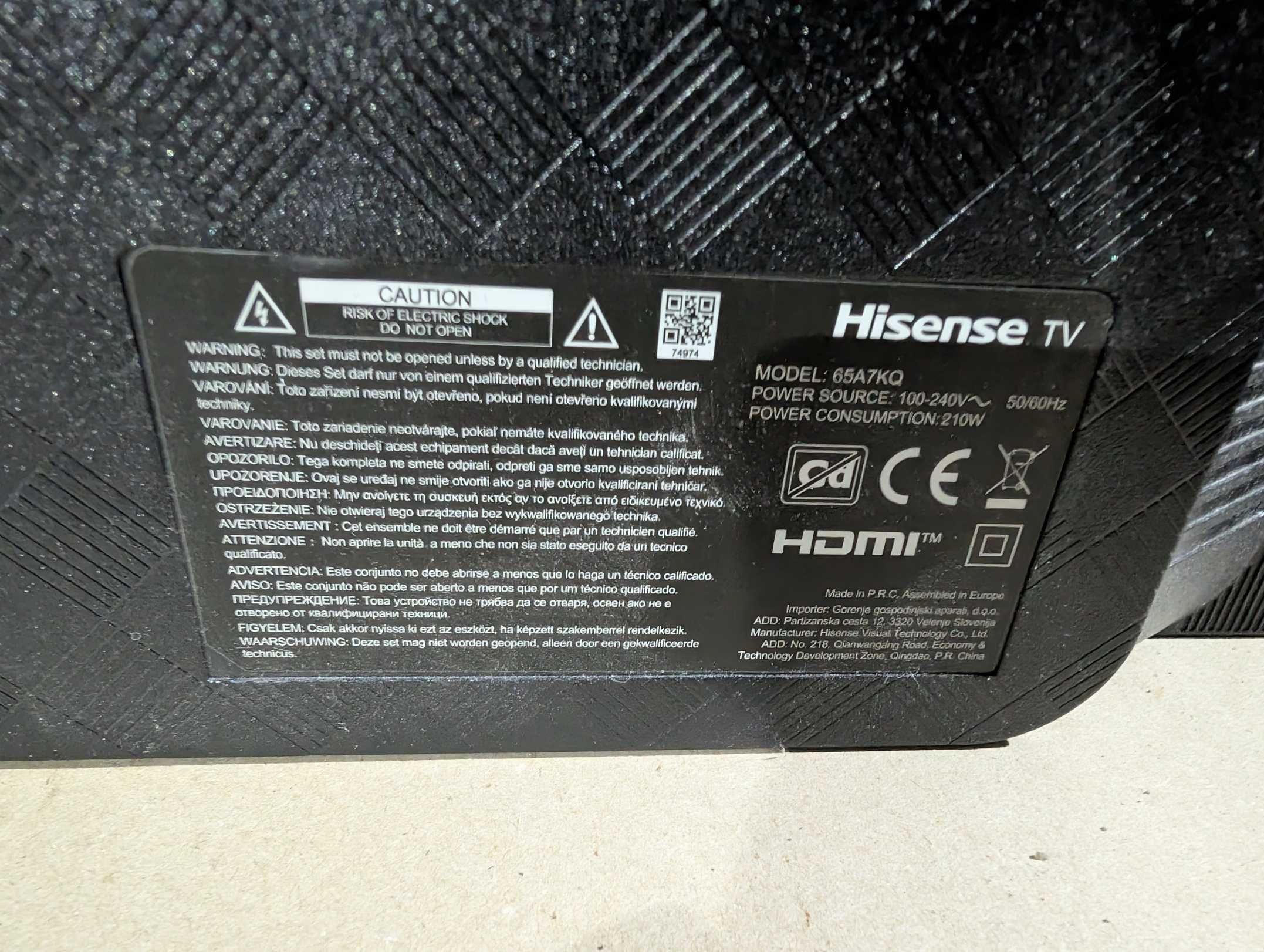 Hisense 65A7KQ QLED 4K – 65″ – jak nowy – Smart TV