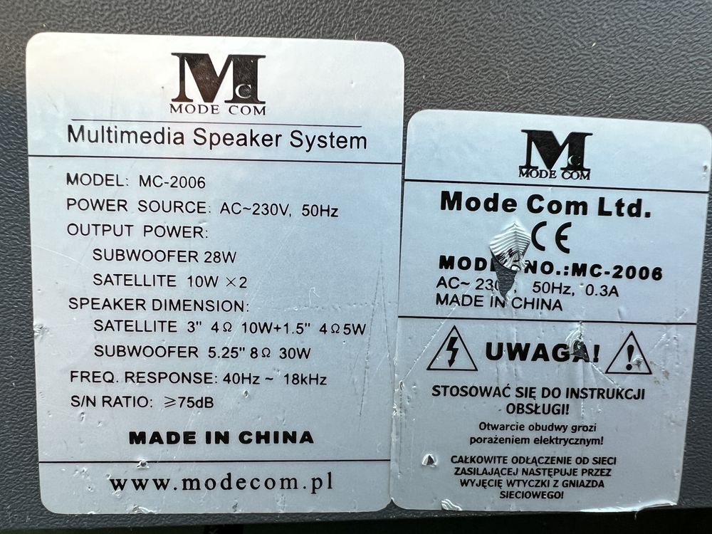 Głośnik + subwoofer 2.1 Mode Com MC- 2006