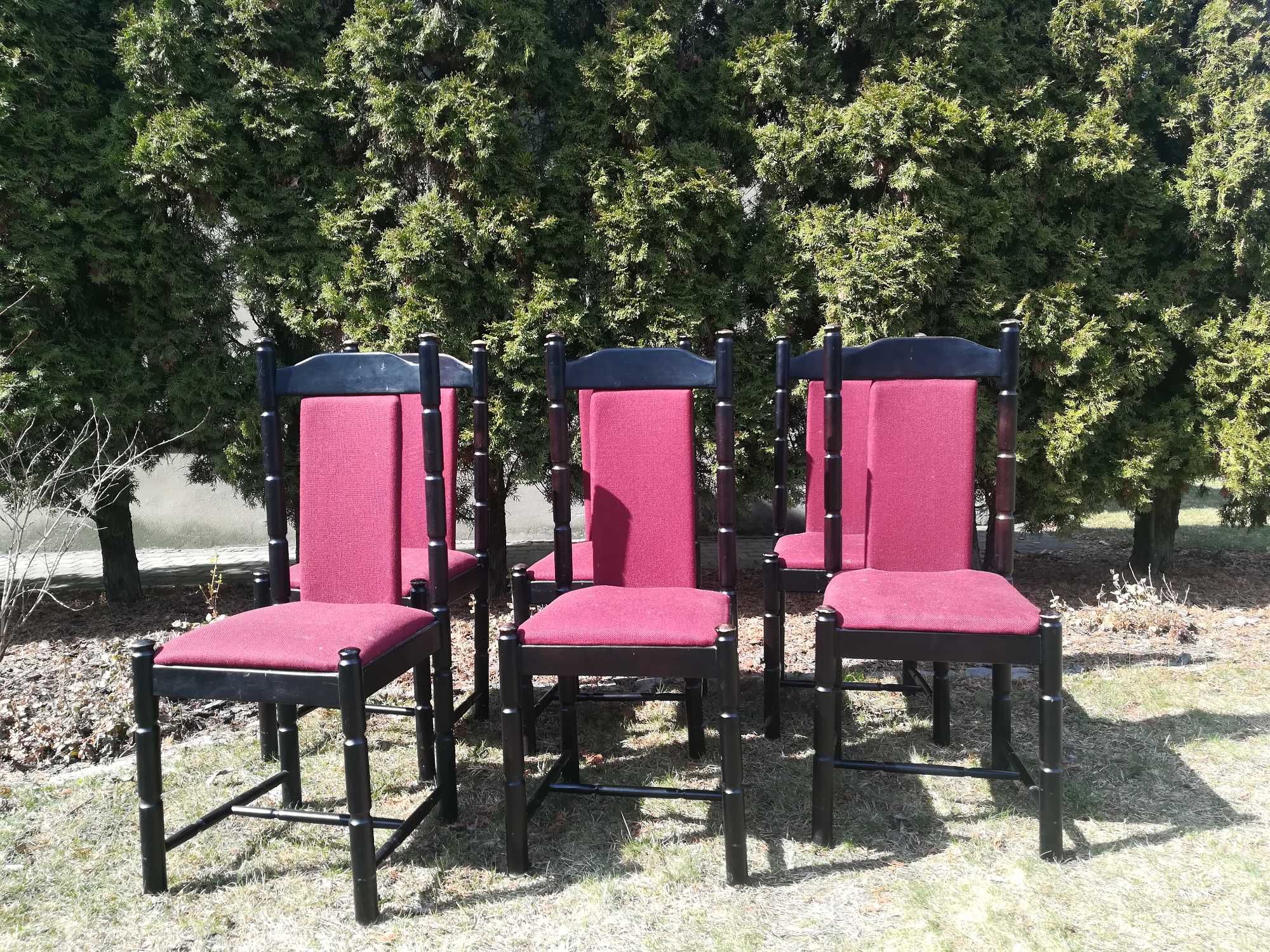 Komplet 6 krzeseł lite drewno bukowe PRL (solidne krzesło toczone)