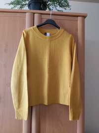 Musztardowy sweter krotki H&M żółty sweterek roz XS/S
