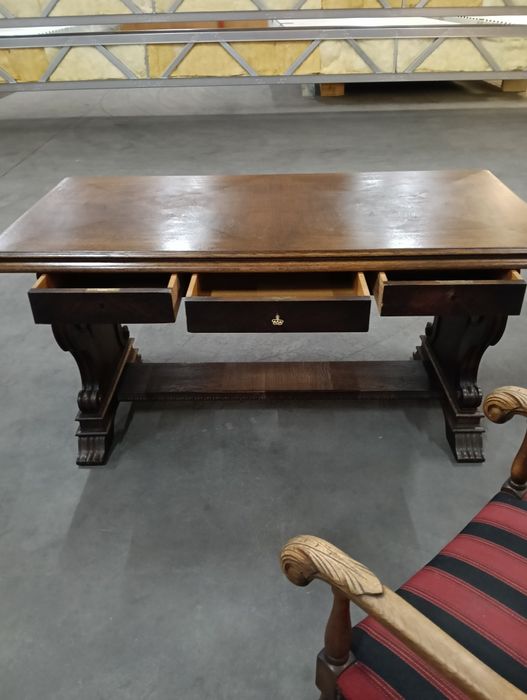 Antyczne bogato zdobione gabinetowe biurko drewno