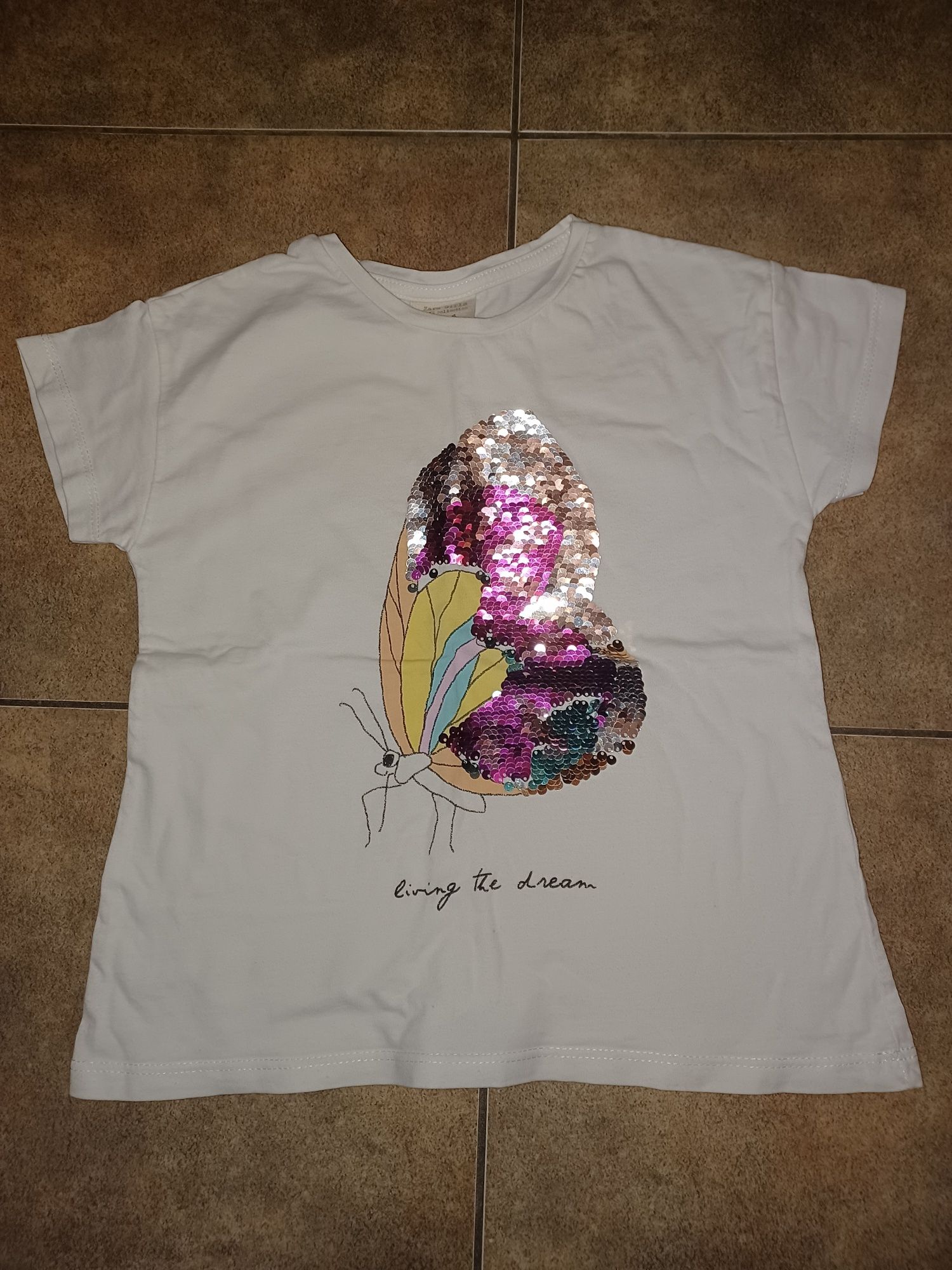 Koszulka z motylem Zara 116 cekiny zmieniane