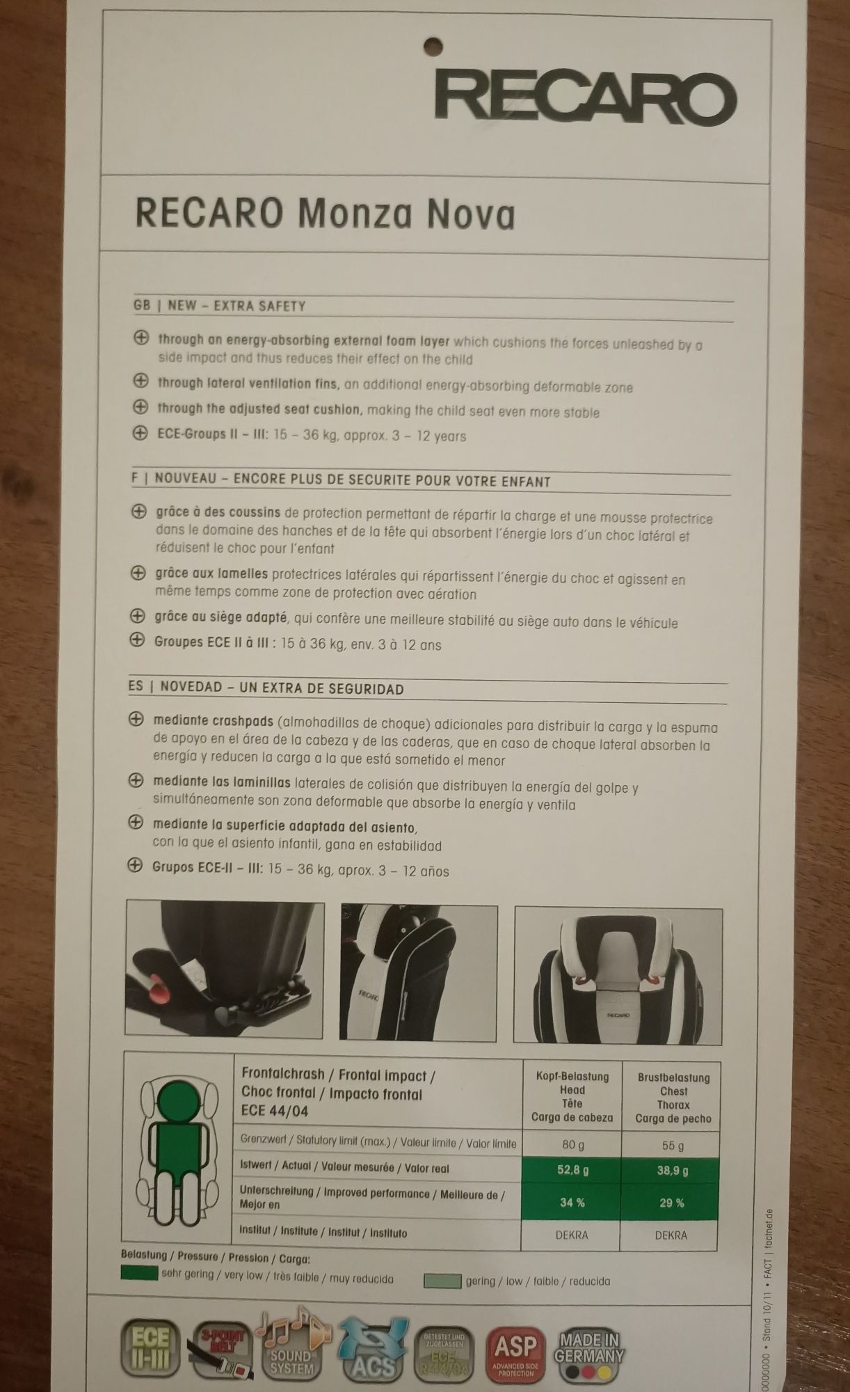 Автокрісла RECARO Monza Nova без ISO FIX