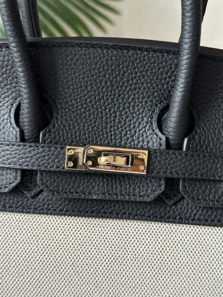 Сумка жіноча шкіряна через плече Hermes Birkin 25 Black Canvas