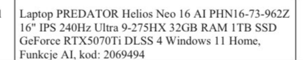Predator Helios Neo 16 AI