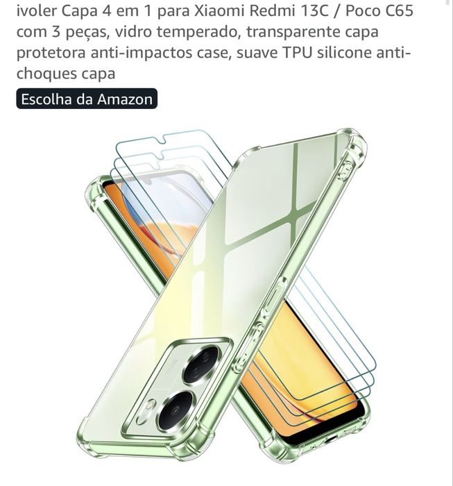 ivoler capa 4 em 1 para Xiaomi Resmi 13C poco c65 com 3 peças