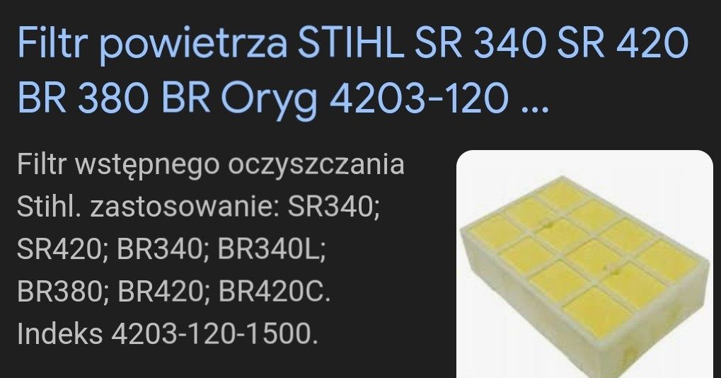 Stihl dmuchawa plecakowa -  filtr wstępnego oczyszczania i filtr zasad