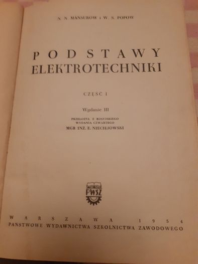 Stara książka "Podstawy elektrotechniki 1954"