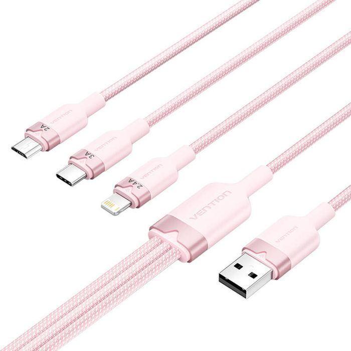 Kabel USB 2.0 A do 3w1 3A Vention CTPPG 1.5M (różowy)