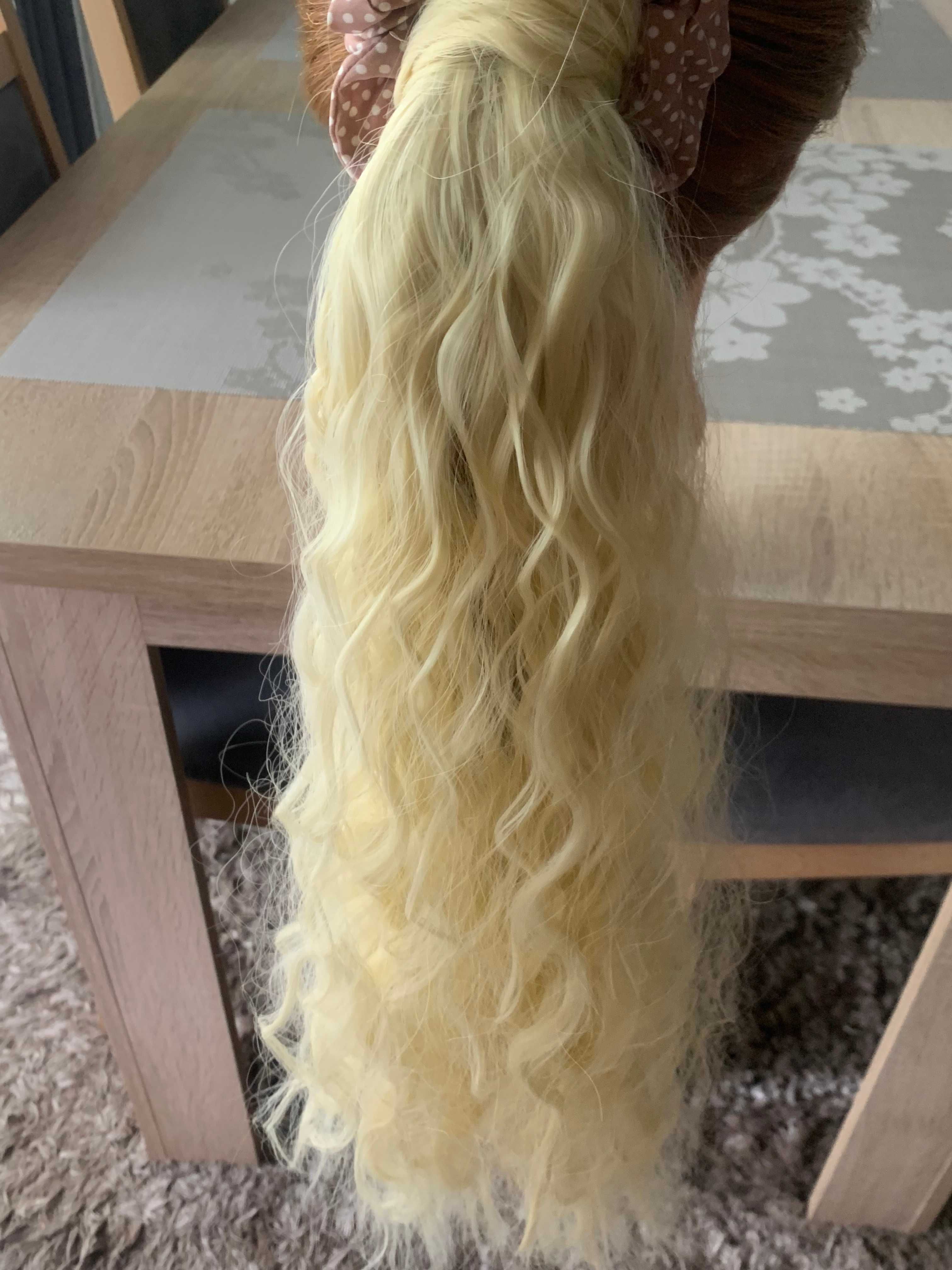 Doczepiany gruby kucyk do włosów bardzo jasny blond doczepiane włosy