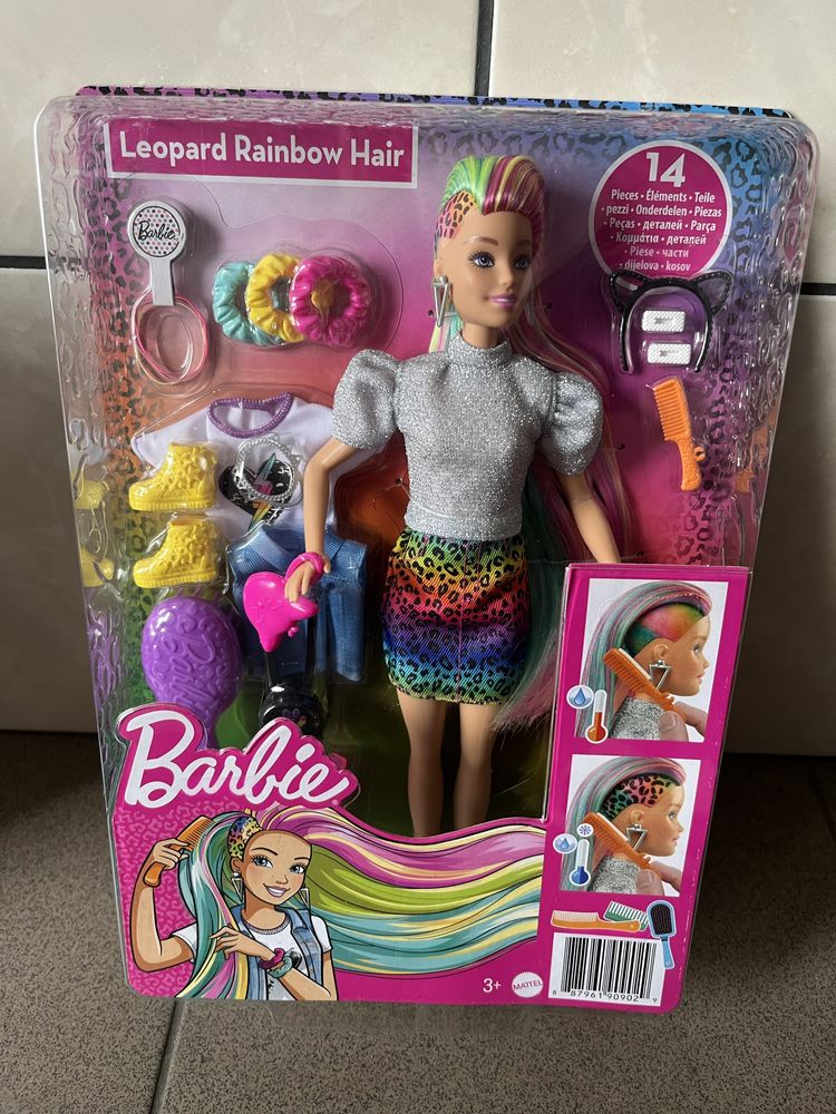 Barbie kolorowe włosy. Leopard Raibow Hair