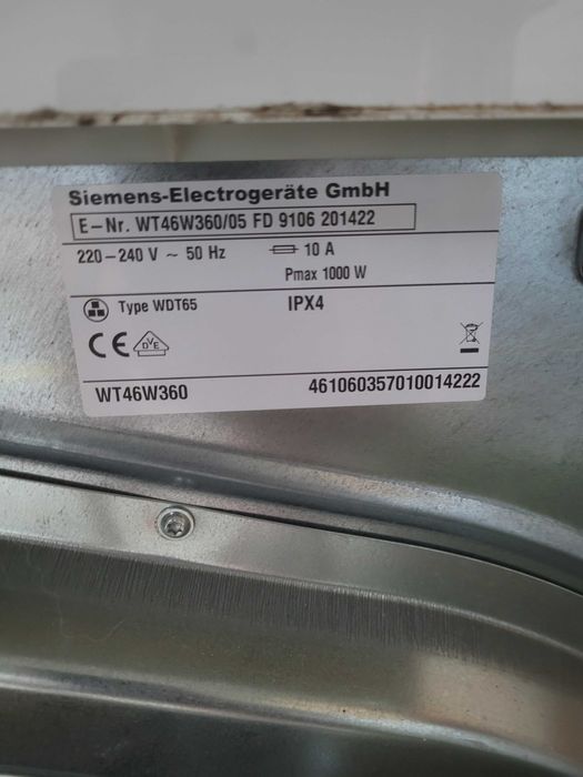 Suszarka Kondensacyjna SIEMENS WT46W360