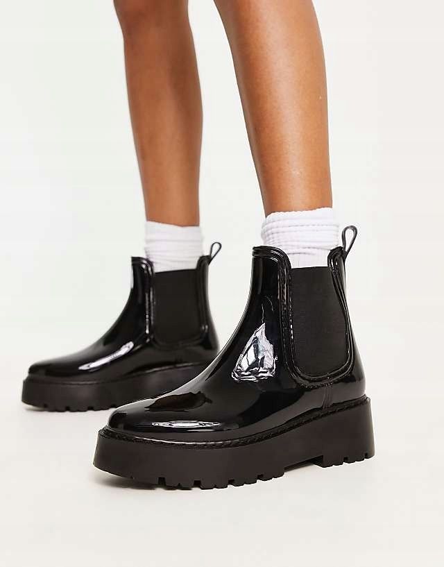 Asos Design 39 Czarne Kalosze Na Platformie Gadget H15532