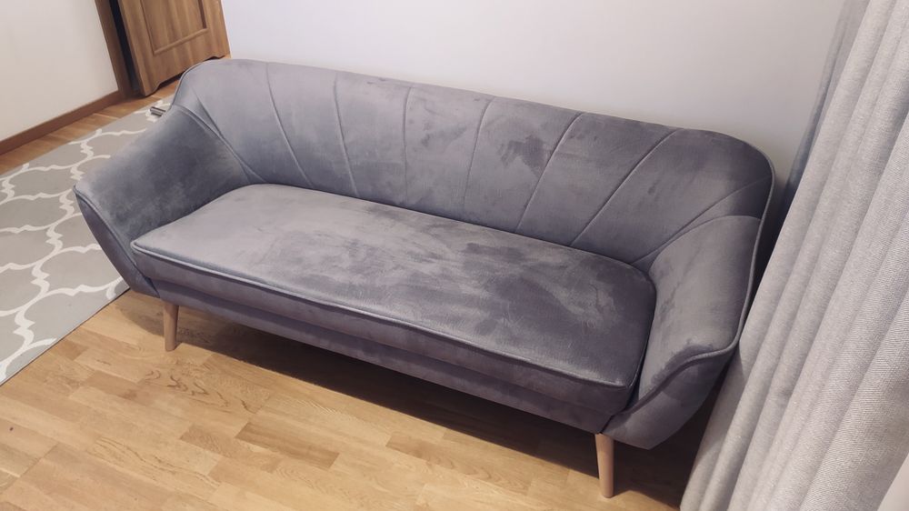 Sofa „muszelka” styl skandynawski | szara kanapa loft