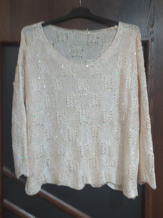 Sweter błyszczący elastyczny elegancki bluzka luźny r 38 40 42 M L XL
