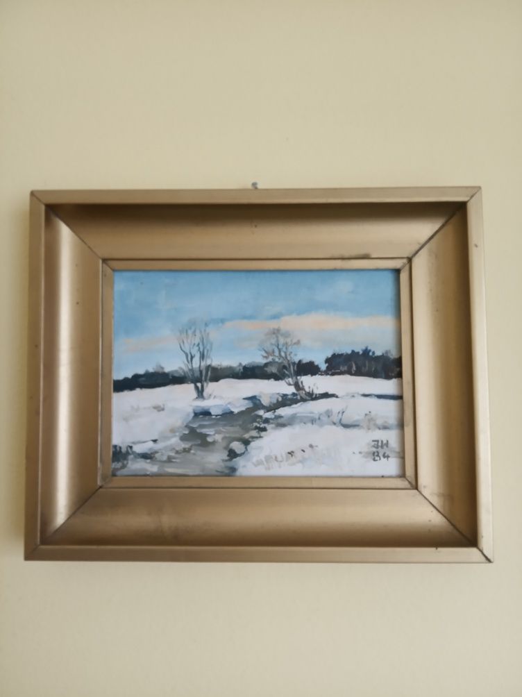 Obraz olejny J.Waszczinski Pejzaż zimowy