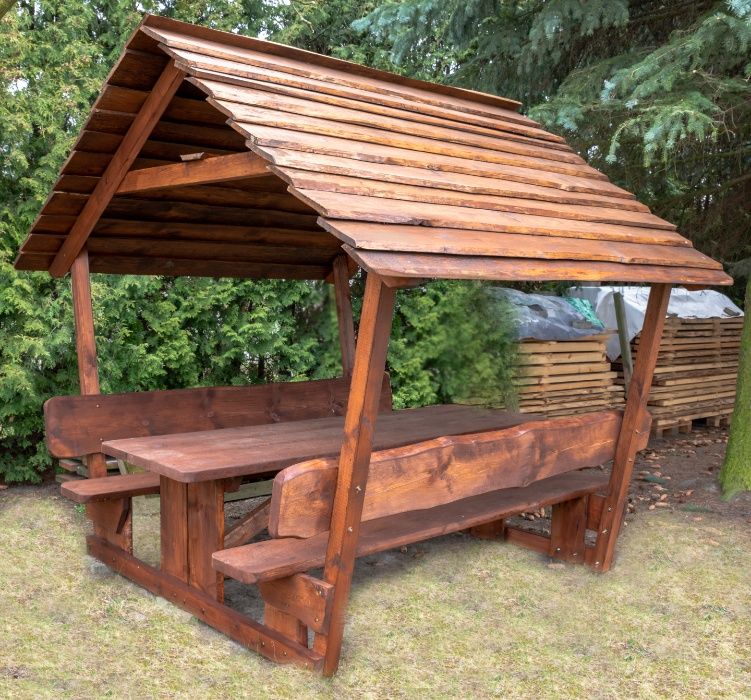 Altana ogrodowa Altanka Biesiadna 10 Osób Duży Stół 2 Ławki Zadaszenie