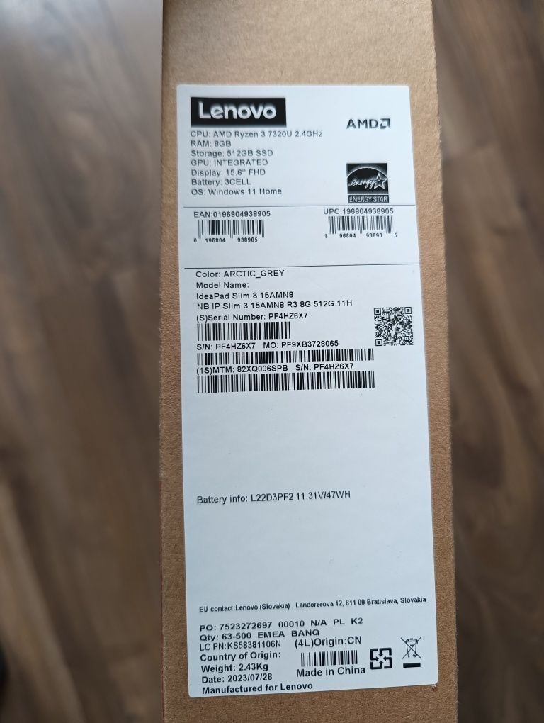 Laptop Lenovo Slim 3  8/512GB Nowy ! Nie rozpakowany! Idealny na preze