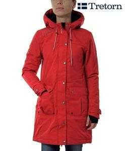 TRETORN parka/płaszcz lekko ocieplany czerwony kaptur kieszenie r.36 S