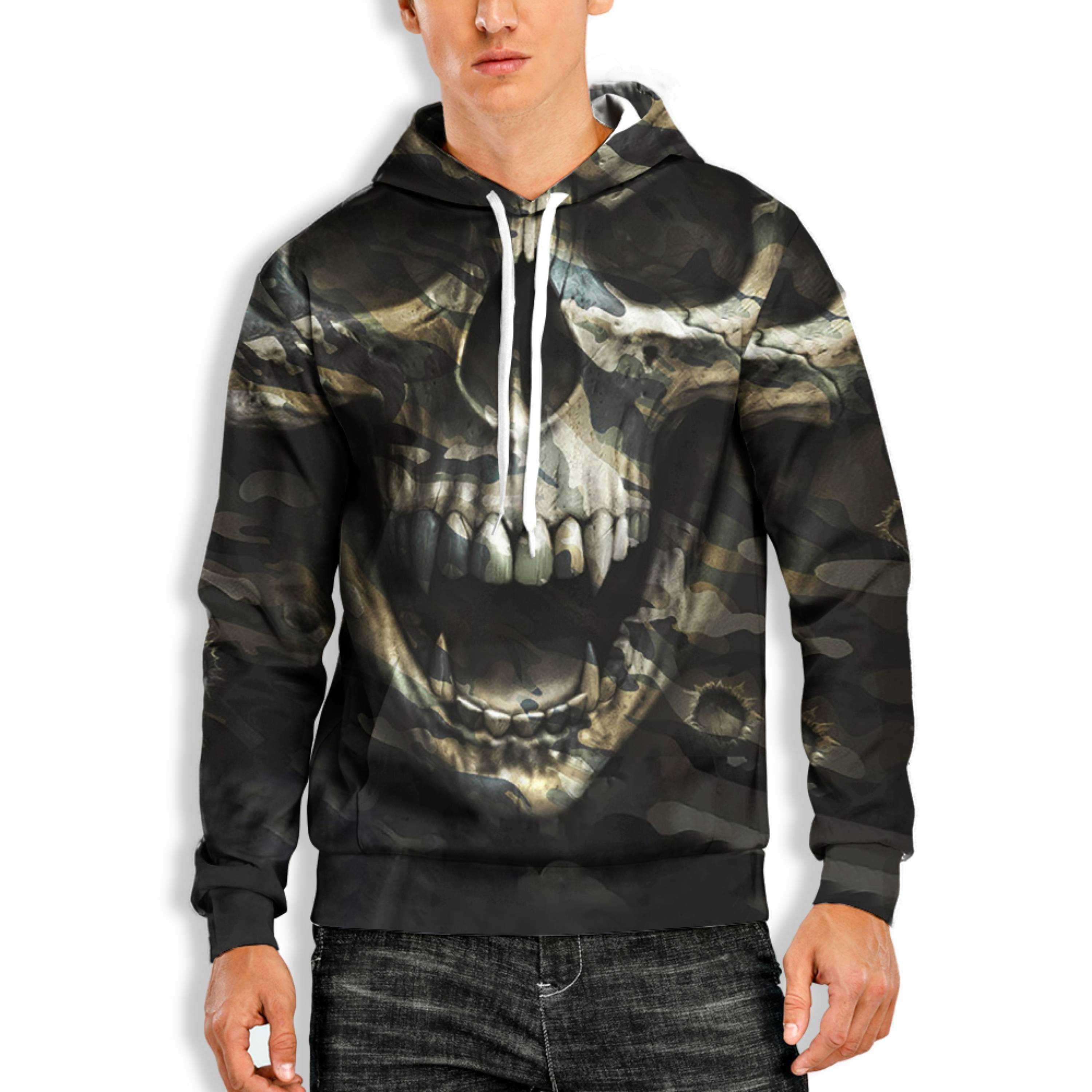 Skull Hoodie Camisola Com Capuz Preto Unisexo 3D Impresso