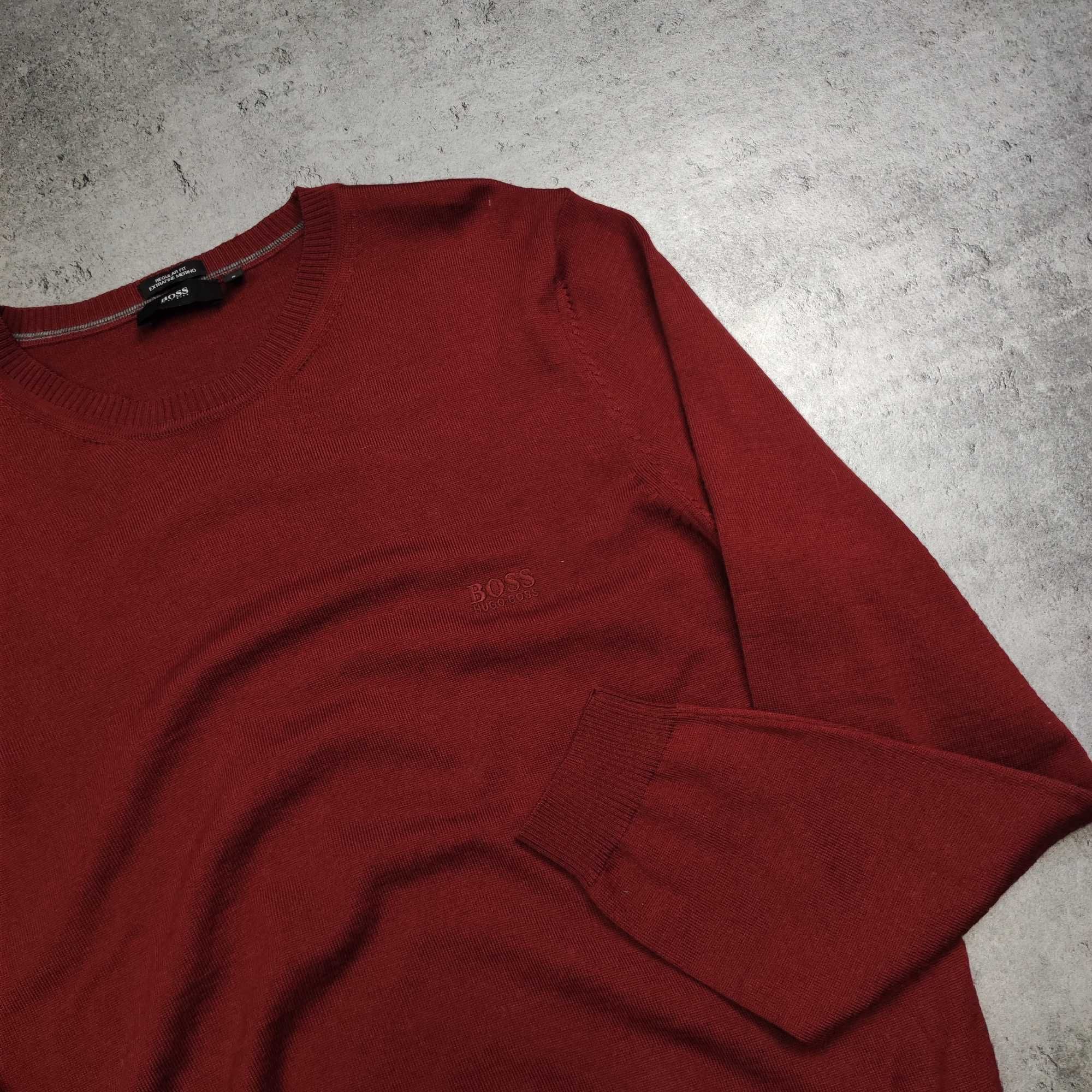 MĘSKI PREMIUM Rudo Brązowy Sweter Elegancki Wełna Merino Hugo Boss