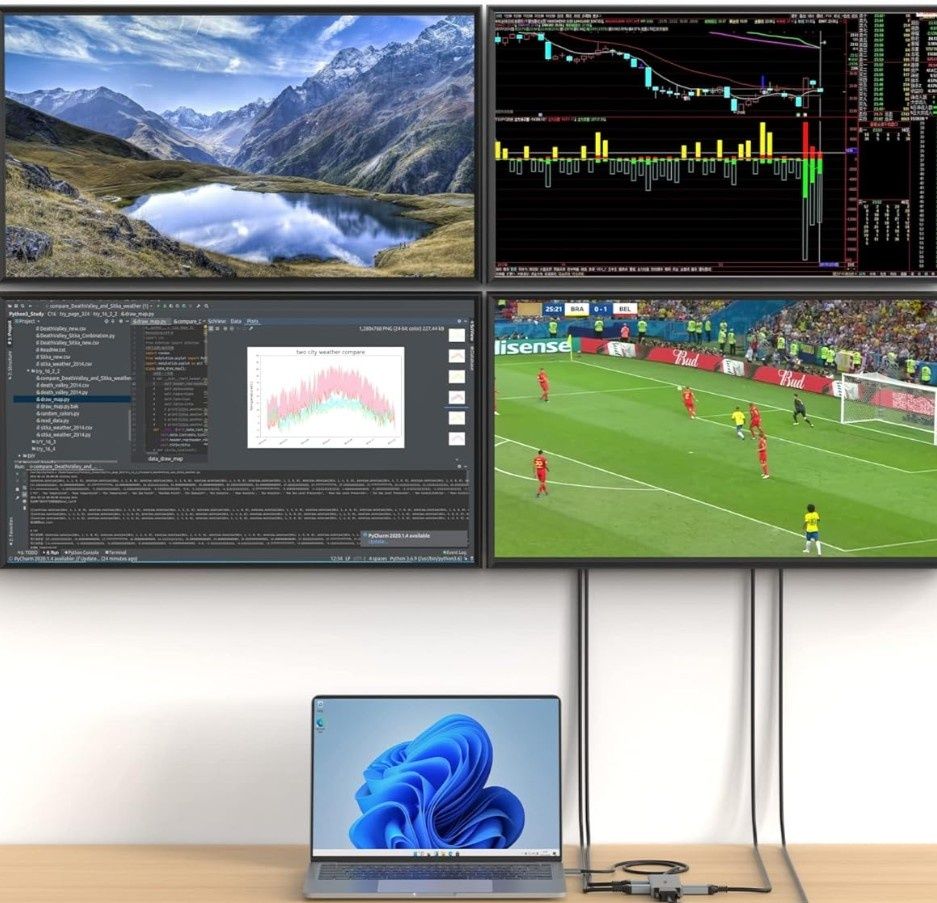 Док-станция USB C, разветвитель DisplayPort для двух мониторов,