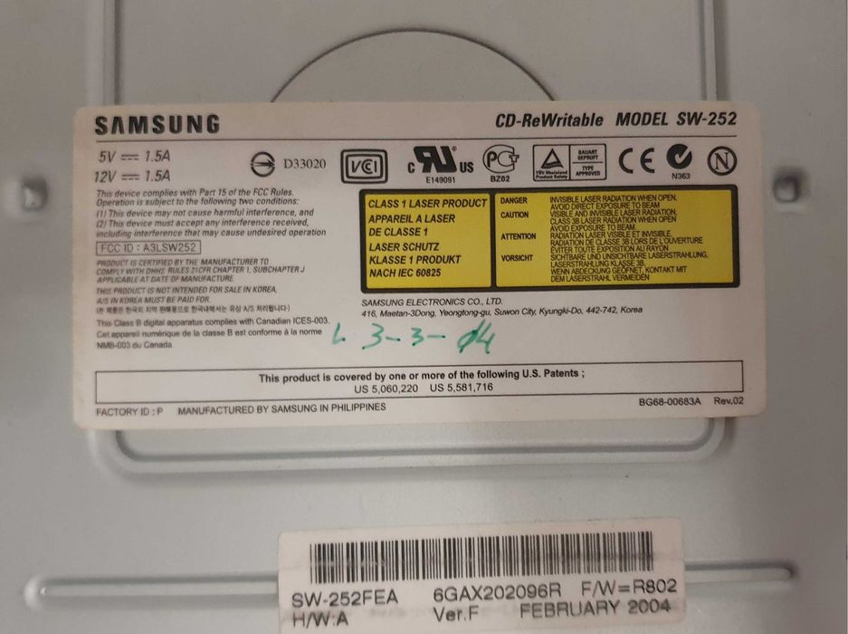 Drive CD ROM RW interno Samsung SW-252, 52x32x52 - IDE - vintage