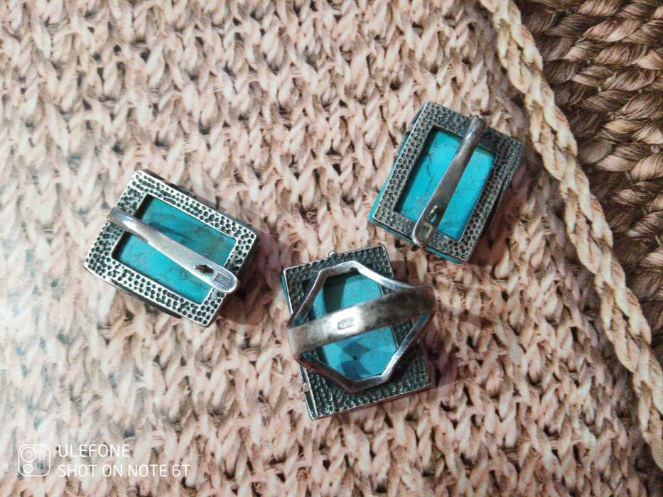 Срібний набір з бірюзою натуральною, 925 проба, крупний