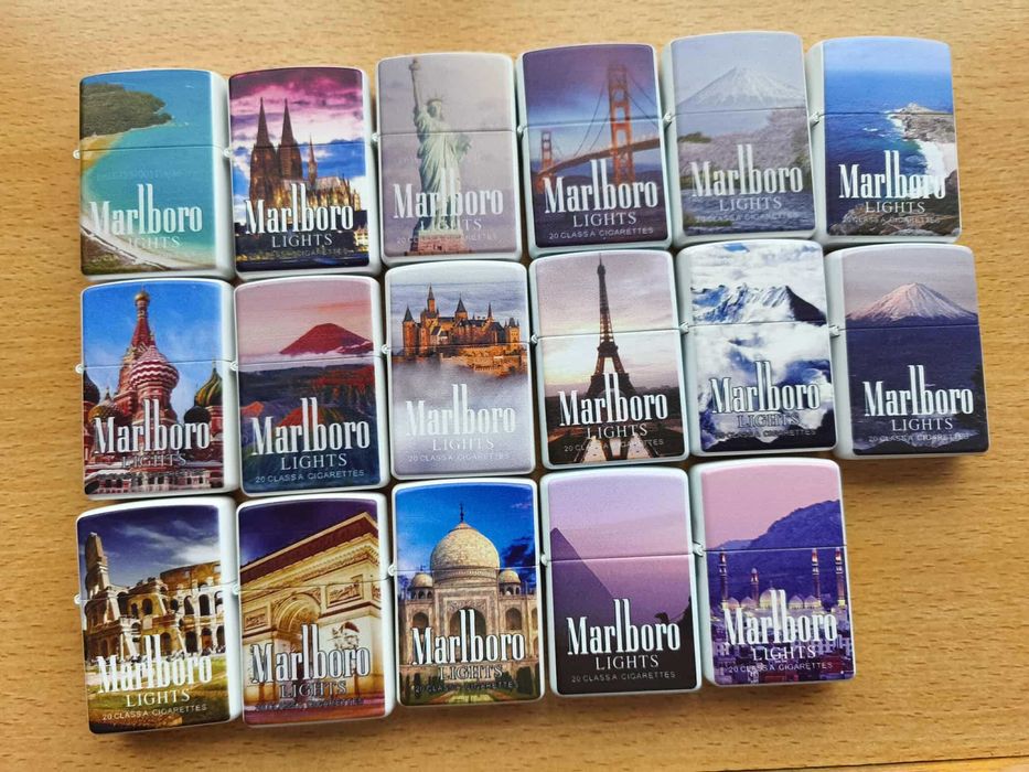 Metalowe zapalniczki MARLBORO na naftę (komplet)