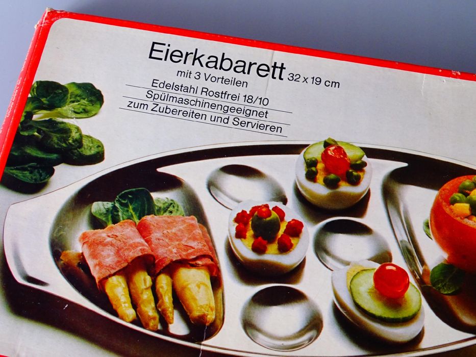 lata 70 stalowa taca patera na jajka zakąski