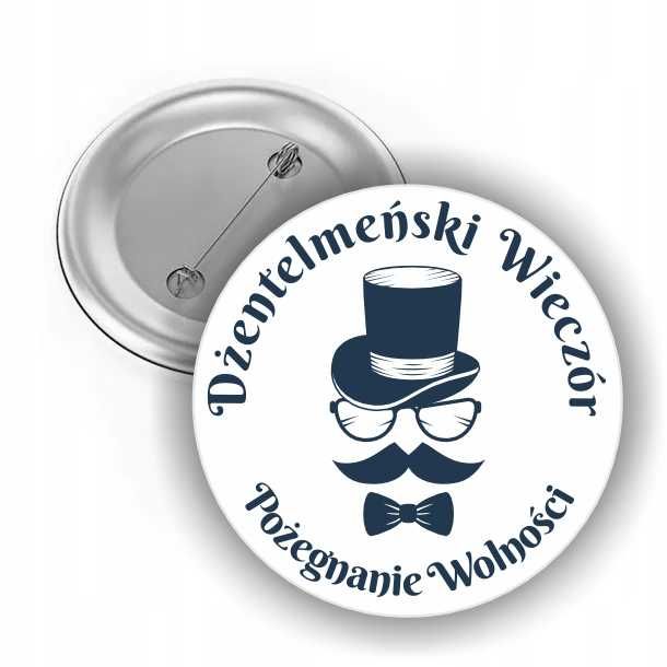 Przypinka WIECZÓR KAWALERSKI z agrafką z imieniem datą różne wzory
