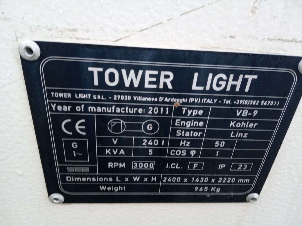 Agregat prądotwórczy 5kw maszt oświetleniowy wieża świetlna towerlight