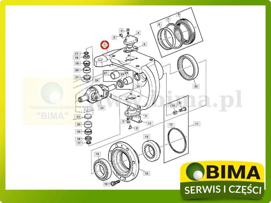 Zwrotnica prawa John Deere 3050, 3150, 3350, 3650, 2040, 2140, 3140