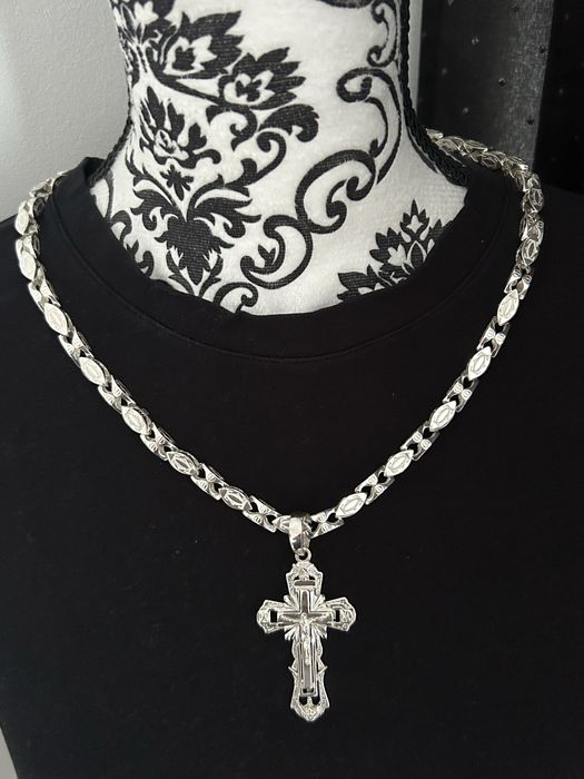 PIEKNY Srebrny Łańcuch Cartier plus Krzyż