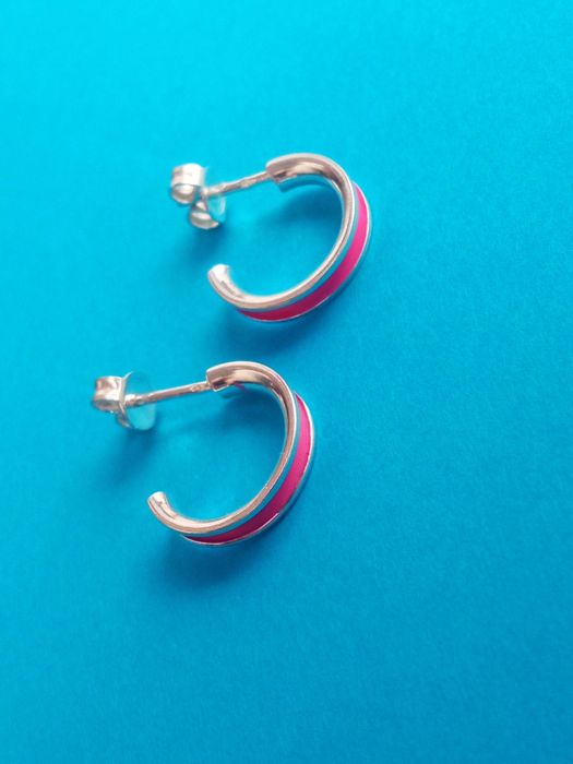 Srebrne kolczyki kółka koła różowe 1,5 cm Srebro 925