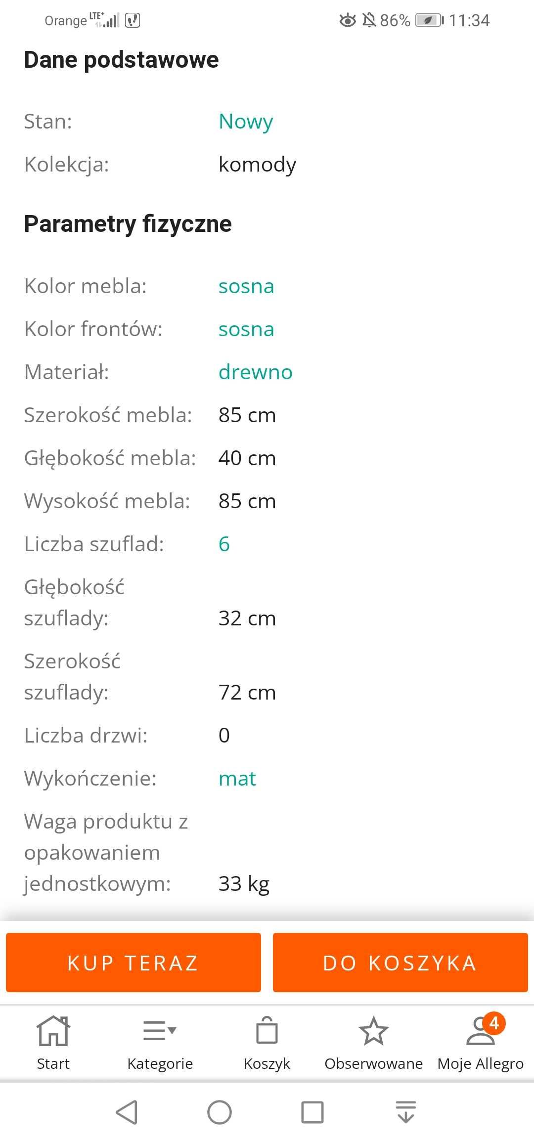 Komoda drewniana z sosny Emil 2+4