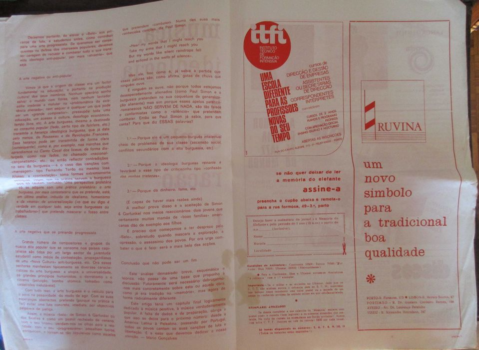 A Memória do Elefante - - - nr. 12 - de 1974 - - - - Jornal de Música